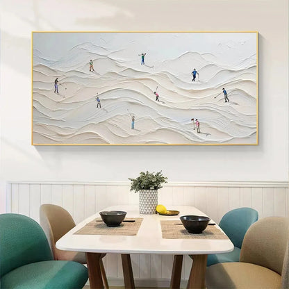 FAIRWAY VISTA: Textured Golf Course Landscape Painting for Office | gold frame stretched on neutral wall