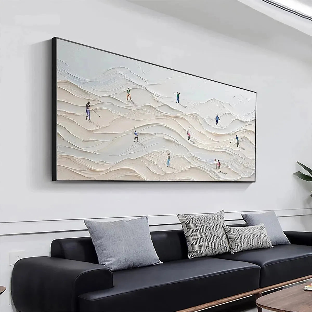 FAIRWAY VISTA: Textured Golf Course Landscape Painting for Office | black frame version on white wall