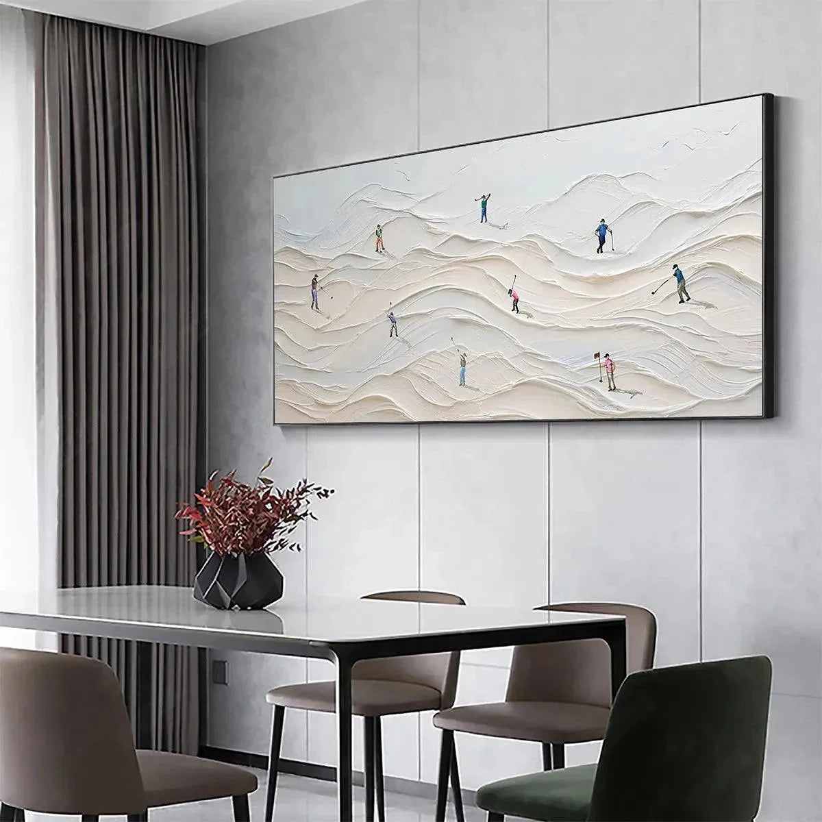 FAIRWAY VISTA: Textured Golf Course Landscape Painting for Office | beige palette, original Hand-painted on premium stretched canvas using artist-grade oils; rich layered surface combines smooth gr...