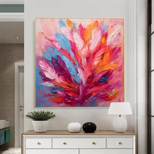 FEATHER DANCE: Square Abstract Impasto Oil Painting on Canvas