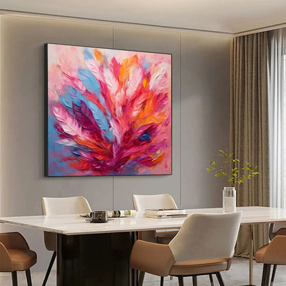 FEATHER DANCE: Square Abstract Impasto Oil Painting on Canvas | rectangular format, hand-painted canvas edge