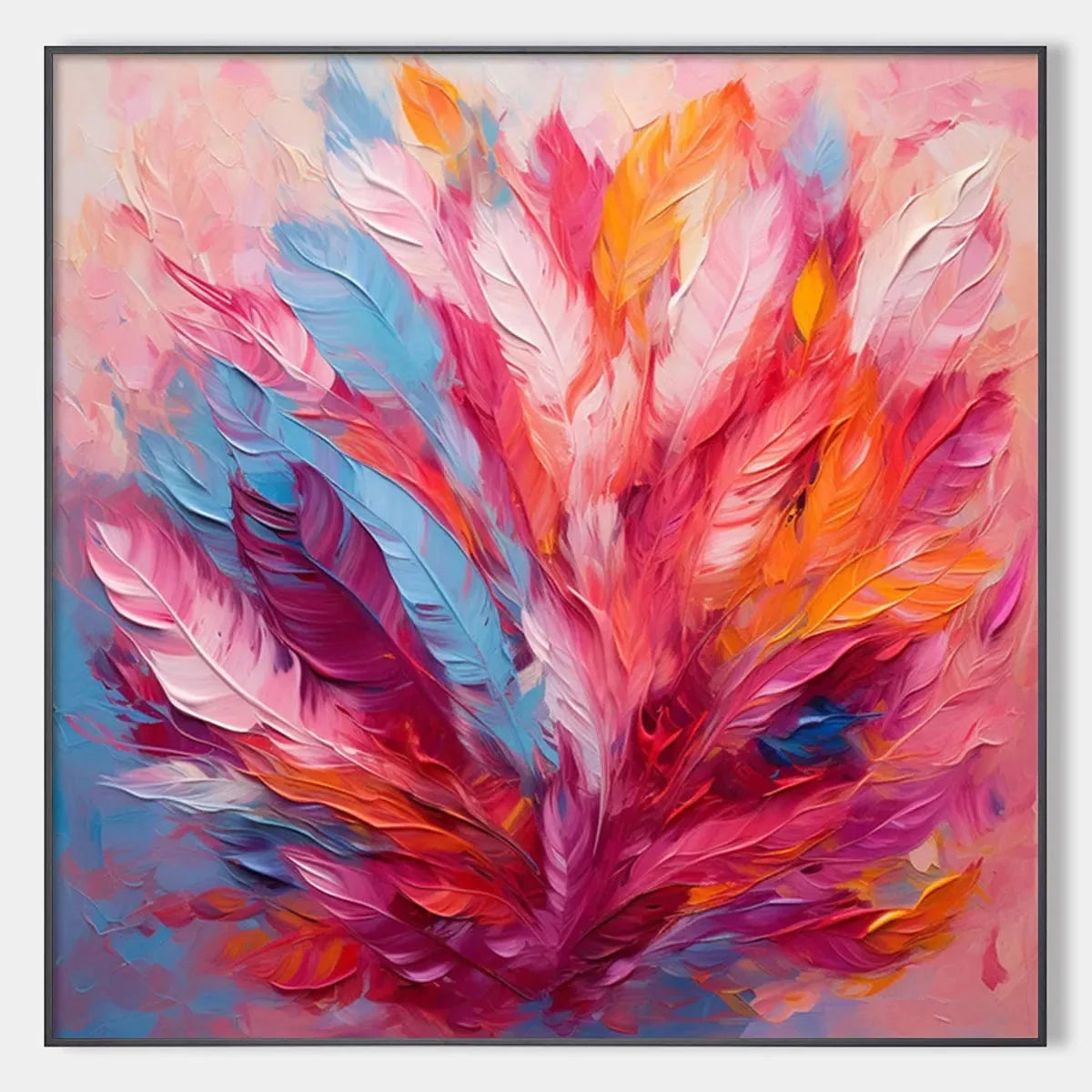 FEATHER DANCE: Square Abstract Impasto Oil Painting on Canvas | hanging in FEATHER DANCE: Square Abstract Impasto Oil Painting on Canvas featuring layered textured brushwork in refined tones; abstr...