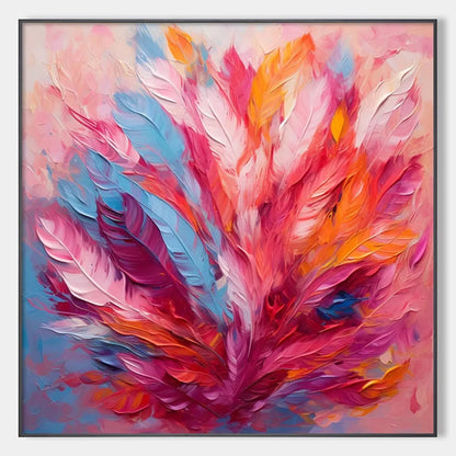 FEATHER DANCE: Square Abstract Impasto Oil Painting on Canvas | hanging in FEATHER DANCE: Square Abstract Impasto Oil Painting on Canvas featuring layered textured brushwork in refined tones; abstr...