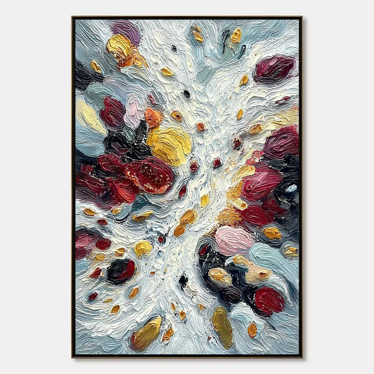 FESTA DEI COLORI: Vertical Colorful Impasto Abstract Textured Oil Painting | hanging in FESTA DEI COLORI: Vertical Colorful Impasto Abstract Textured Oil Painting featuring layered textured brushwo...