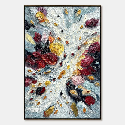 FESTA DEI COLORI: Vertical Colorful Impasto Abstract Textured Oil Painting | hanging in FESTA DEI COLORI: Vertical Colorful Impasto Abstract Textured Oil Painting featuring layered textured brushwo...