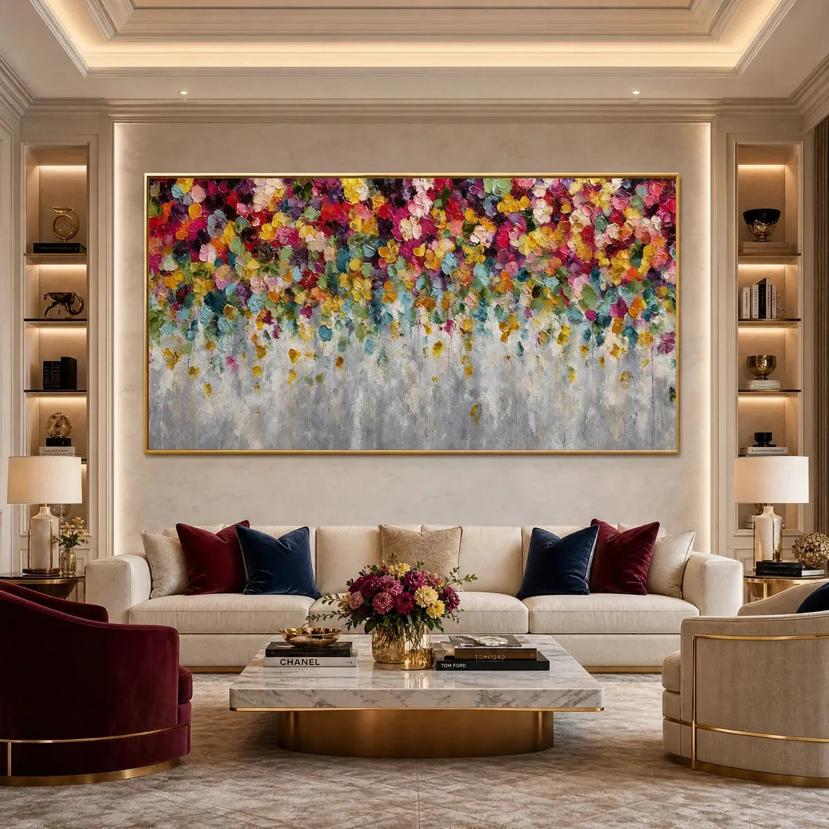 FESTIVAL: Colorful Abstract Floral Impasto Painting | Abstract mood, soft natural light studio shot