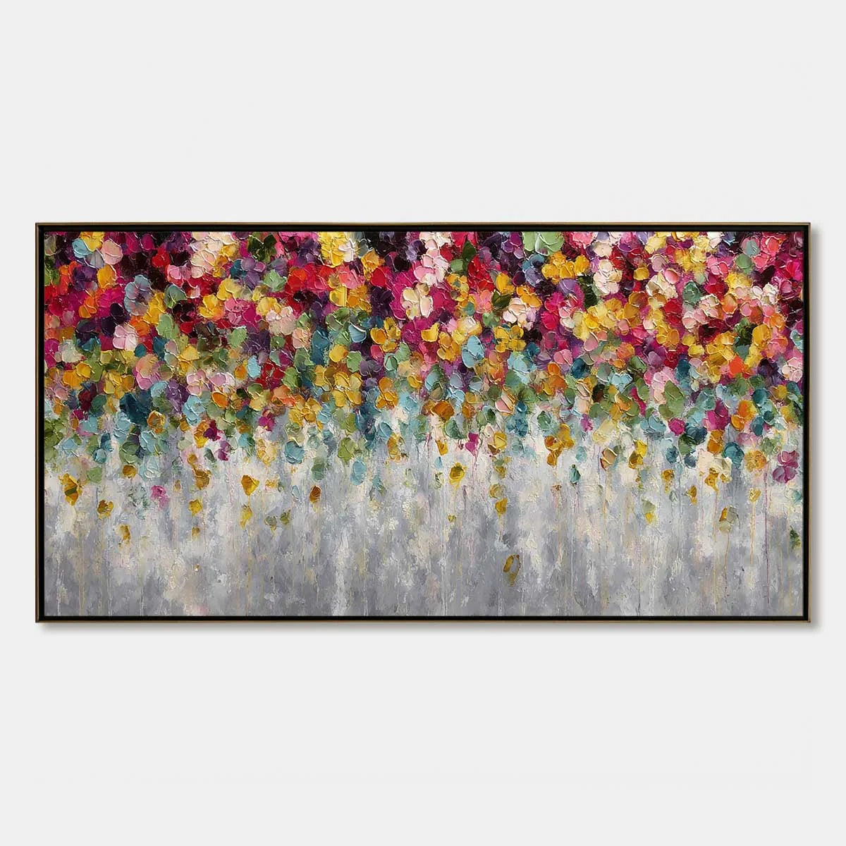 FESTIVAL: Colorful Abstract Floral Impasto Painting | hanging in FESTIVAL: Colorful Abstract Floral Impasto Painting featuring layered textured brushwork in refined tones; abstract composition with...