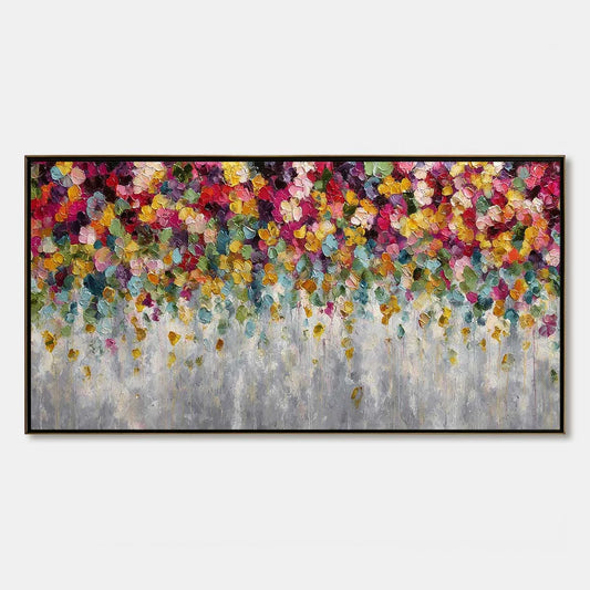 FESTIVAL: Colorful Abstract Floral Impasto Painting | hanging in FESTIVAL: Colorful Abstract Floral Impasto Painting featuring layered textured brushwork in refined tones; abstract composition with...