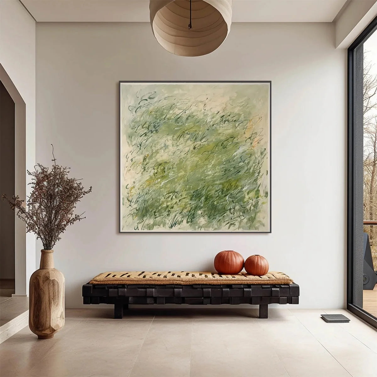 FIELD BREEZE: Minimalist Abstract Green Landscape Oil Painting | Minimalist closeup, raised brushwork detail