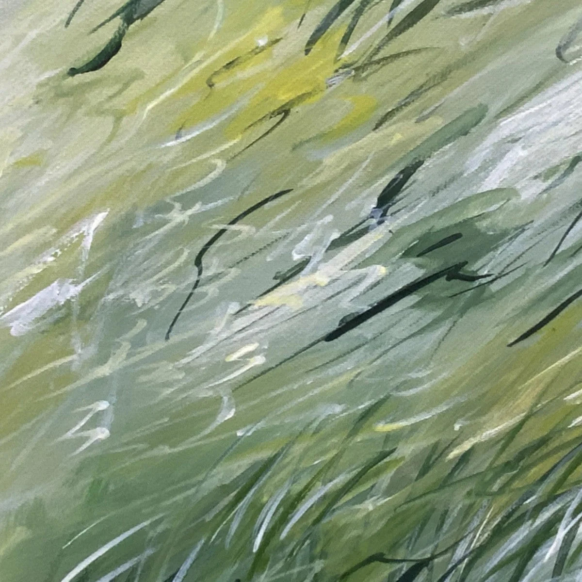 FIELD BREEZE: Minimalist Abstract Green Landscape Oil Painting | rectangular format, hand-painted canvas edge
