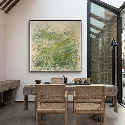 FIELD BREEZE: Minimalist Abstract Green Landscape Oil Painting | green palette, original Hand-painted on premium stretched canvas using artist-grade oils; rich layered surface combines smooth gradi...