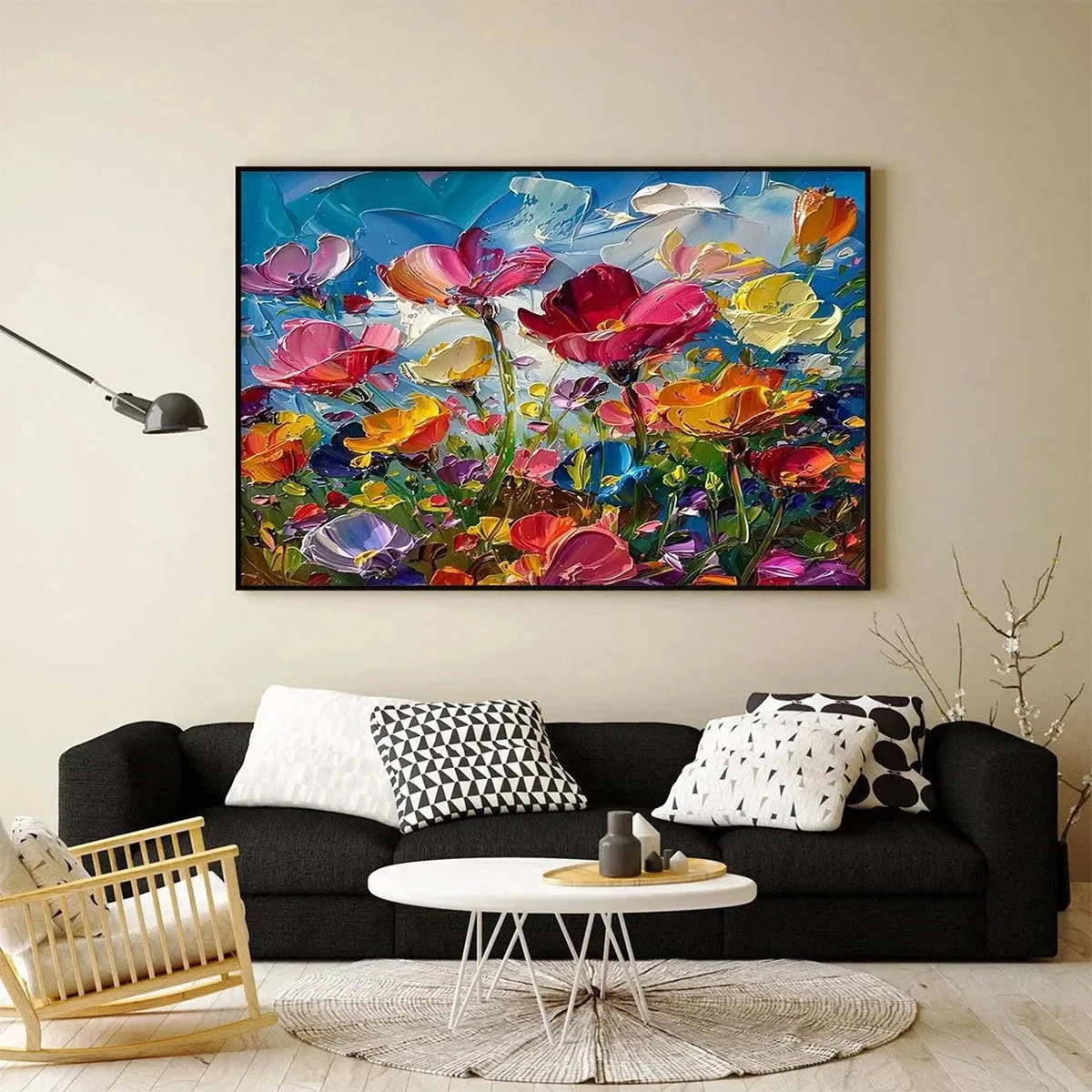 FIELD OF DREAMS: Textured Floral Painting, Impasto Wall Art, Horizontal Canvas, Wildflower Decor | Abstract closeup, raised brushwork detail