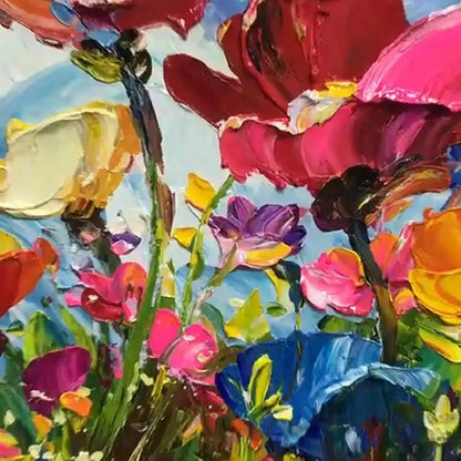 FIELD OF DREAMS: Textured Floral Painting, Impasto Wall Art, Horizontal Canvas, Wildflower Decor | rectangular format, hand-painted canvas edge