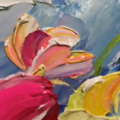 FIELD OF DREAMS: Textured Floral Painting, Impasto Wall Art, Horizontal Canvas, Wildflower Decor | rolled canvas, ready for custom framing