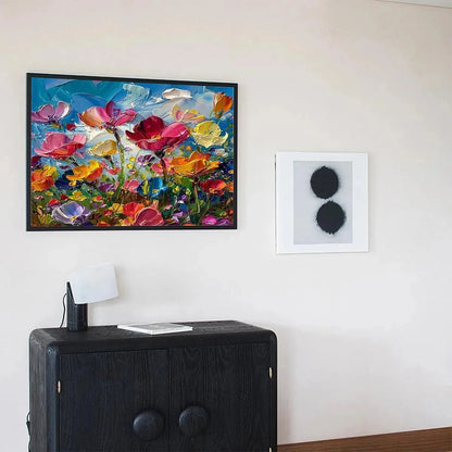 FIELD OF DREAMS: Textured Floral Painting, Impasto Wall Art, Horizontal Canvas, Wildflower Decor | Abstract mood, soft natural light studio shot