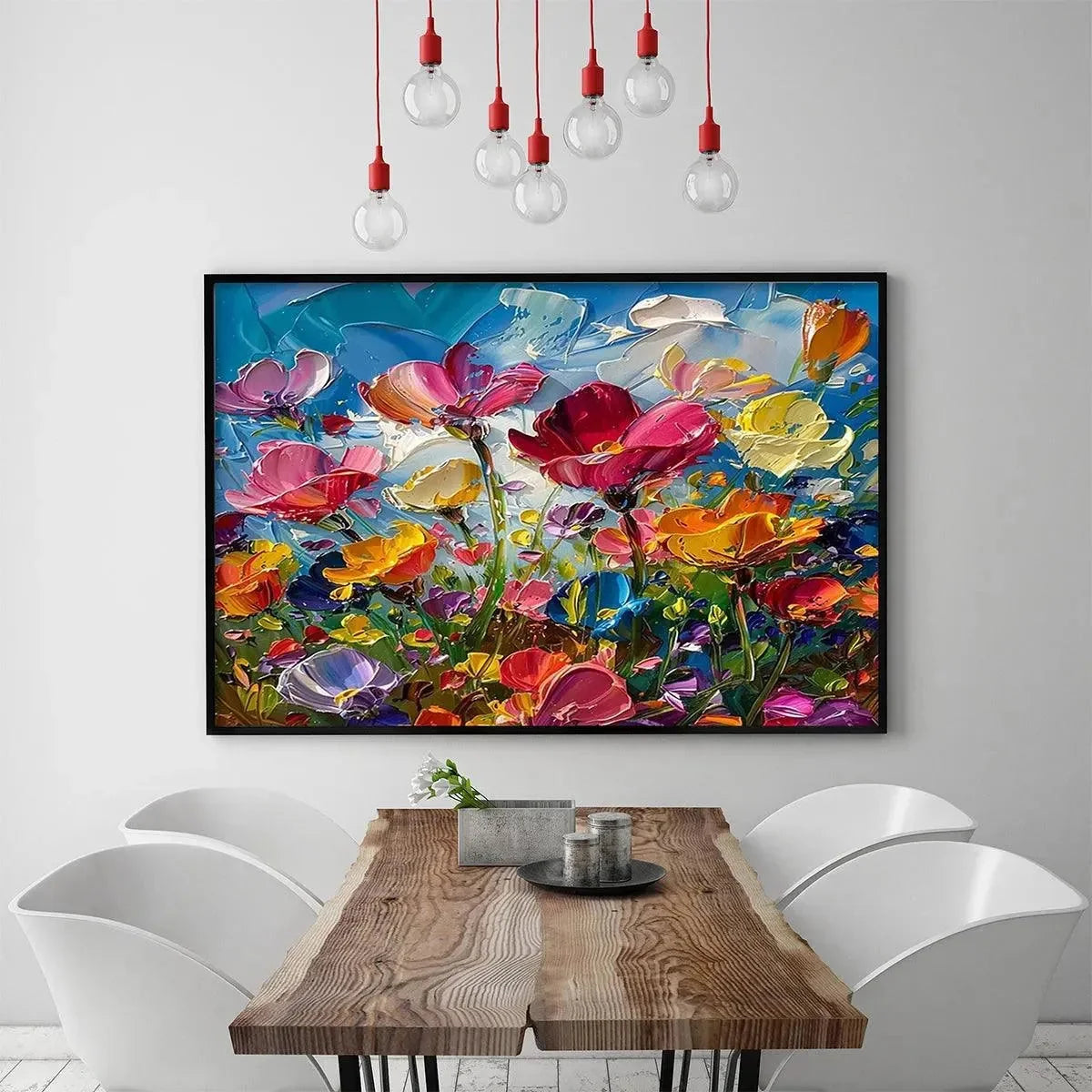 FIELD OF DREAMS: Textured Floral Painting, Impasto Wall Art, Horizontal Canvas, Wildflower Decor | beige palette, original Hand-painted on premium stretched canvas using artist-grade oils; rich lay...