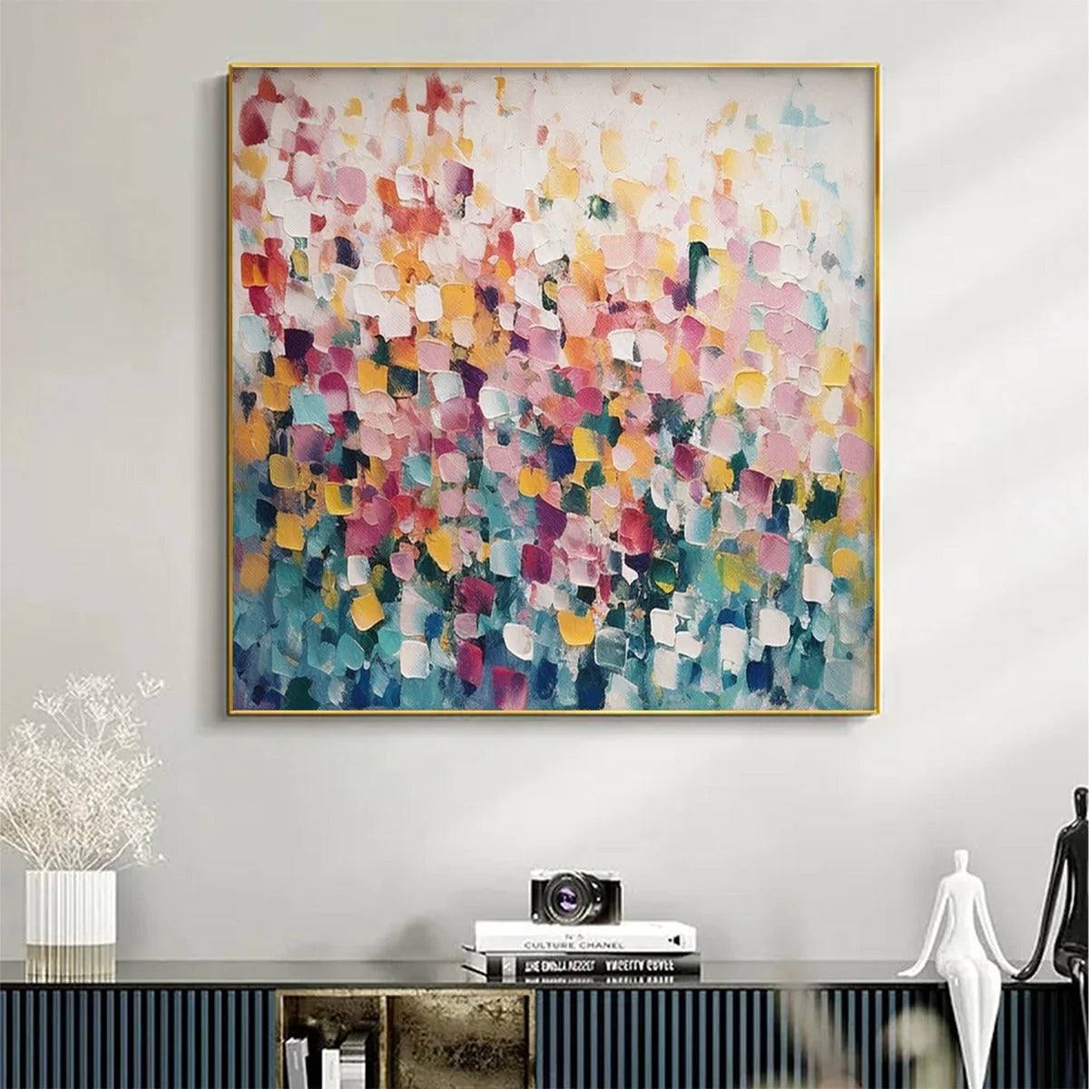 FIELD OF DREAMS: Square Abstract Impasto Painting, Textured Wall Art, Colorful, Living Room, Bedroom | Abstract closeup, raised brushwork detail