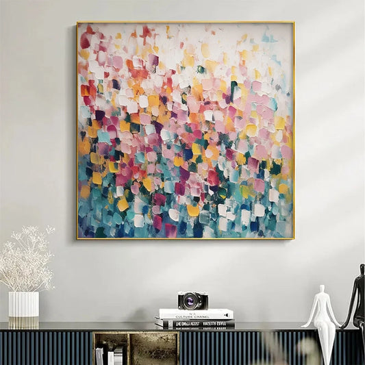 FIELD OF DREAMS: Square Abstract Impasto Painting, Textured Wall Art, Colorful, Living Room, Bedroom