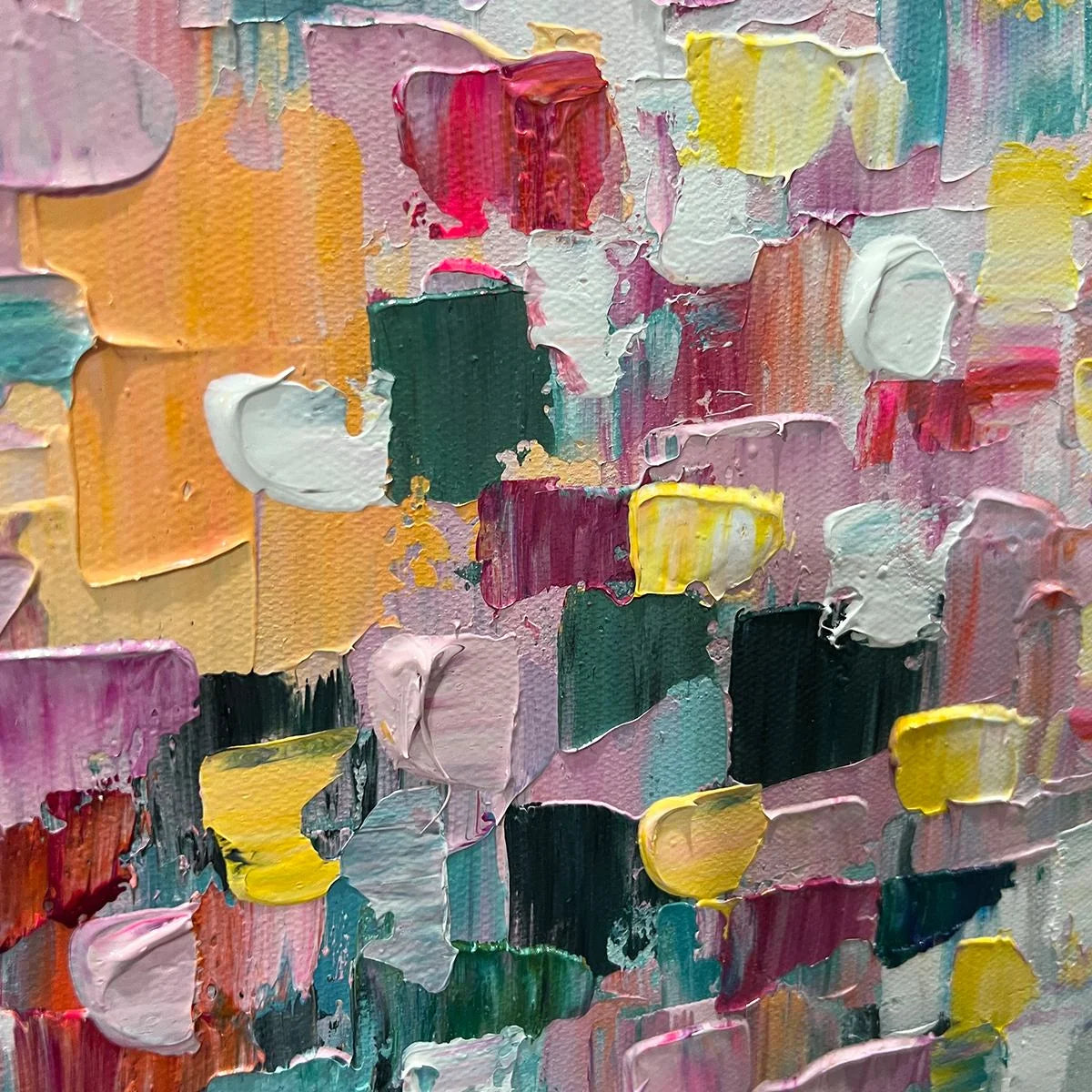 FIELD OF DREAMS: Square Abstract Impasto Painting, Textured Wall Art, Colorful, Living Room, Bedroom | rectangular format, hand-painted canvas edge