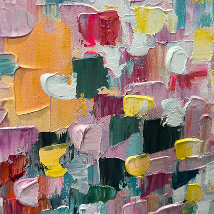FIELD OF DREAMS: Square Abstract Impasto Painting, Textured Wall Art, Colorful, Living Room, Bedroom | rectangular format, hand-painted canvas edge