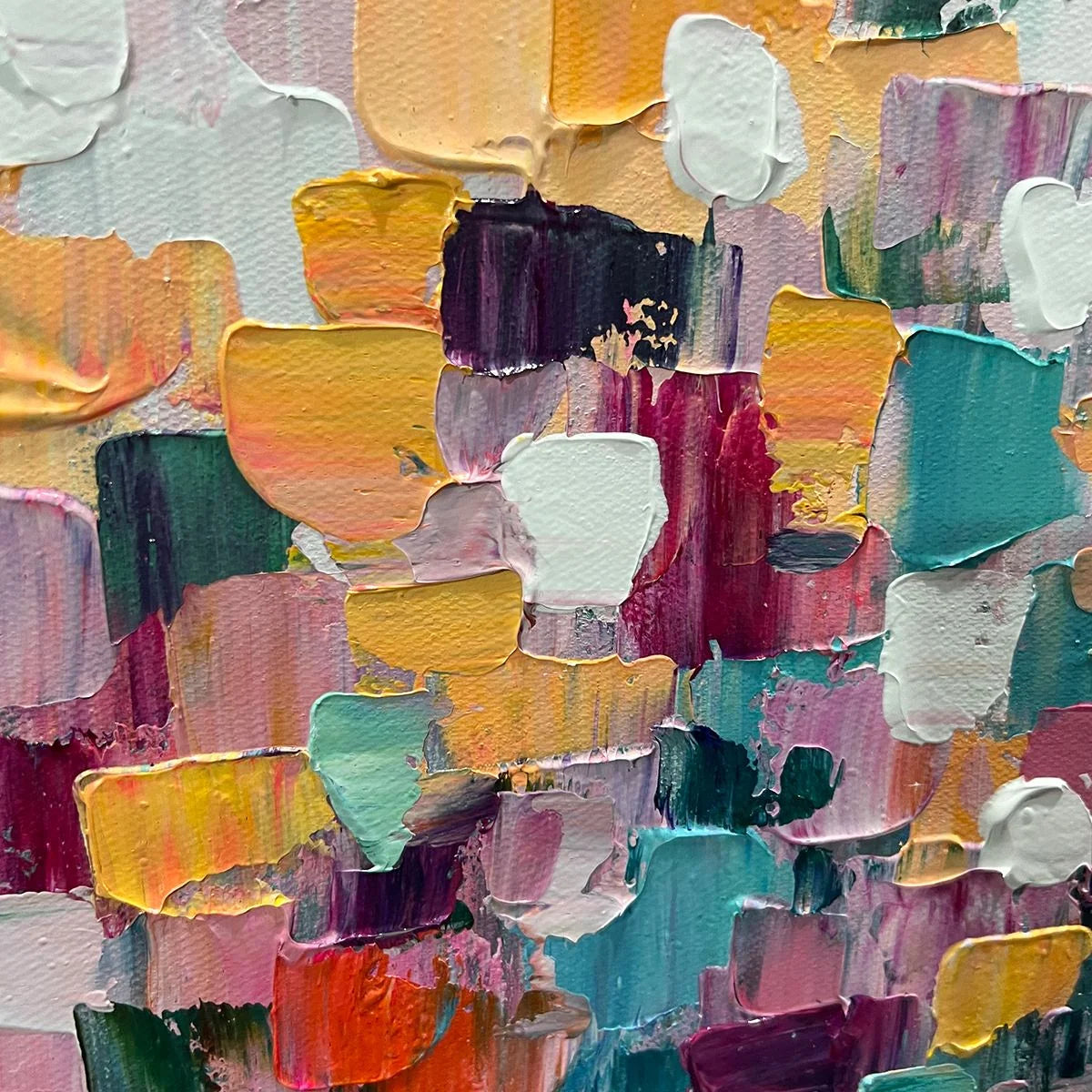 FIELD OF DREAMS: Square Abstract Impasto Painting, Textured Wall Art, Colorful, Living Room, Bedroom | rolled canvas, ready for custom framing