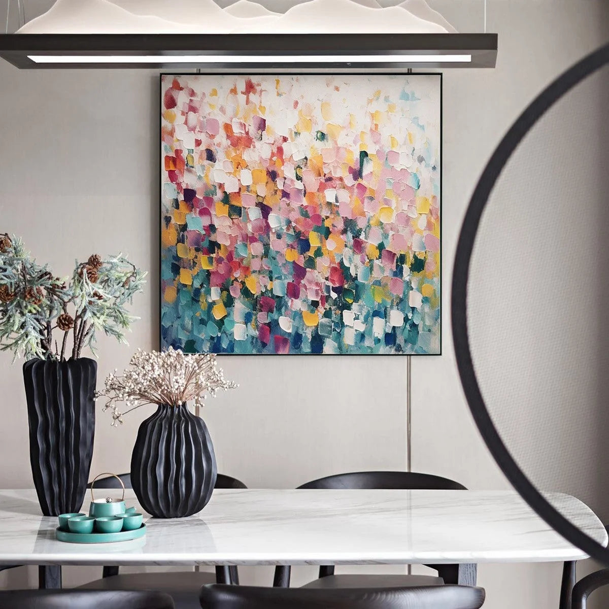 FIELD OF DREAMS: Square Abstract Impasto Painting, Textured Wall Art, Colorful, Living Room, Bedroom | Abstract mood, soft natural light studio shot