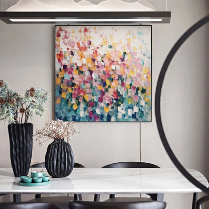 FIELD OF DREAMS: Square Abstract Impasto Painting, Textured Wall Art, Colorful, Living Room, Bedroom | Abstract mood, soft natural light studio shot