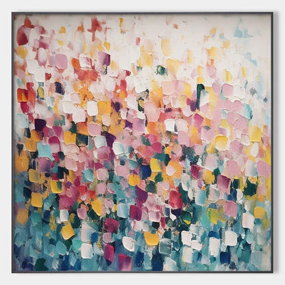 FIELD OF DREAMS: Square Abstract Impasto Painting, Textured Wall Art, Colorful, Living Room, Bedroom | hanging in FIELD OF DREAMS: Square Abstract Impasto Painting, Textured Wall Art, Colorful, Liv...