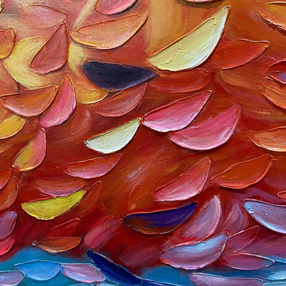 FIERY DANCE: Textured Abstract Oil Painting | rectangular format, hand-painted canvas edge