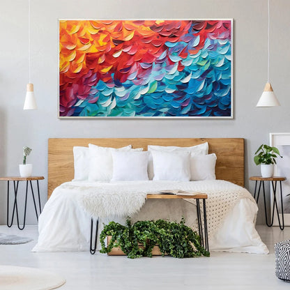 FIERY DANCE: Textured Abstract Oil Painting | Abstract mood, soft natural light studio shot
