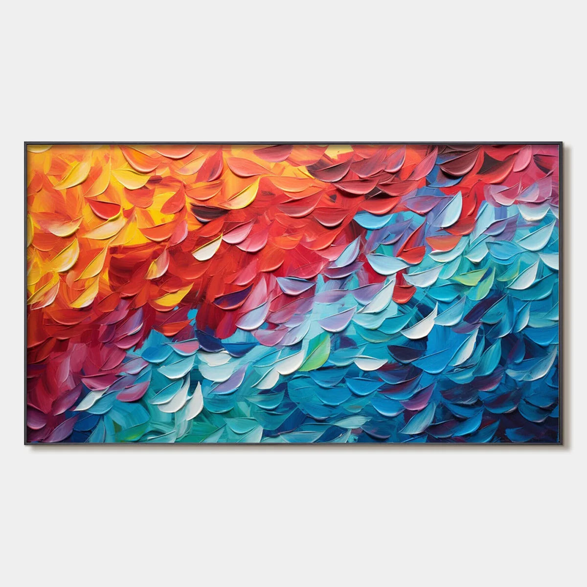 FIERY DANCE: Textured Abstract Oil Painting | hanging in FIERY DANCE: Textured Abstract Oil Painting featuring layered textured brushwork in refined tones; abstract composition with rich palette-kn...