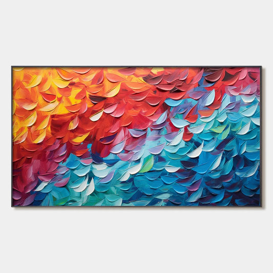 FIERY DANCE: Textured Abstract Oil Painting | hanging in FIERY DANCE: Textured Abstract Oil Painting featuring layered textured brushwork in refined tones; abstract composition with rich palette-kn...