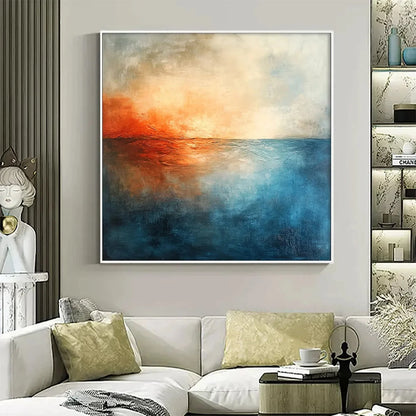 FIERY EMBRACE: Abstract Ocean Sunset Oil Painting | Abstract closeup, raised brushwork detail