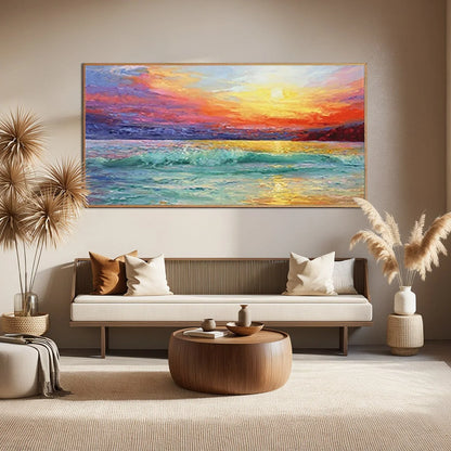 FIERY KISS: Coastal Sunset Oil Painting | Abstract closeup, raised brushwork detail