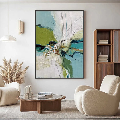 FIRST BLOOM: Textured Vertical Abstract Landscape Painting | Abstract closeup, raised brushwork detail