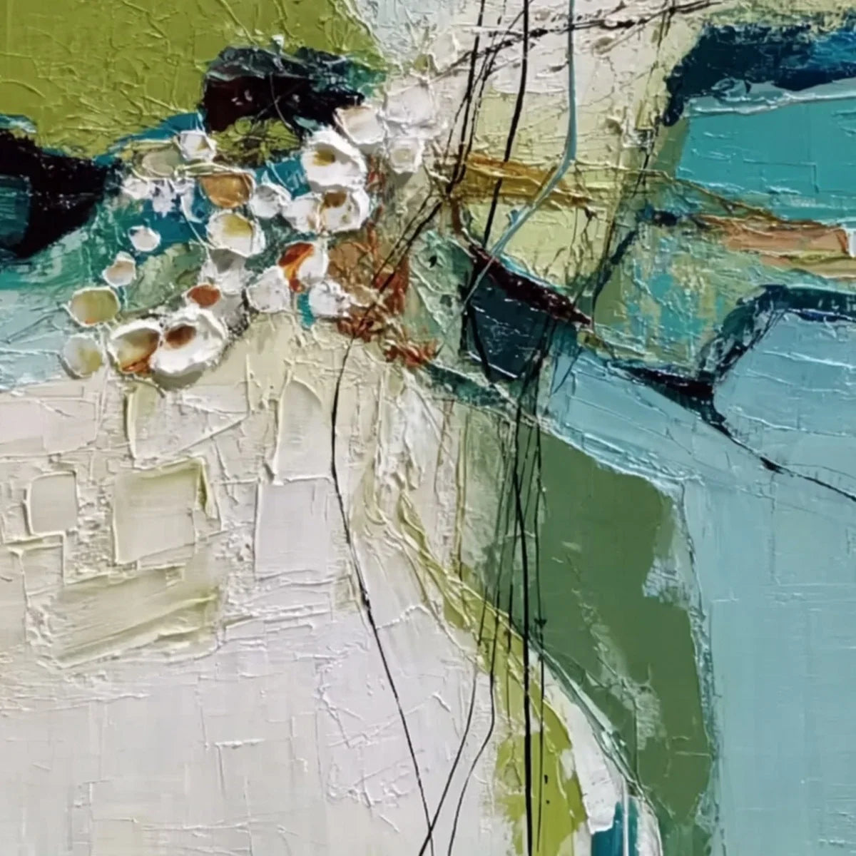 FIRST BLOOM: Textured Vertical Abstract Landscape Painting | rectangular format, hand-painted canvas edge