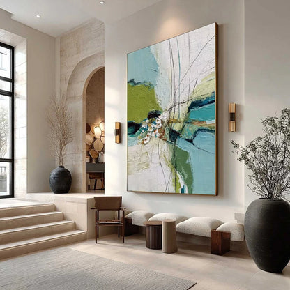 FIRST BLOOM: Textured Vertical Abstract Landscape Painting | Abstract mood, soft natural light studio shot