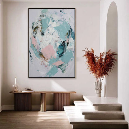 FIRST BLUSH: Textured Modern Abstract Painting | black frame version on white wall