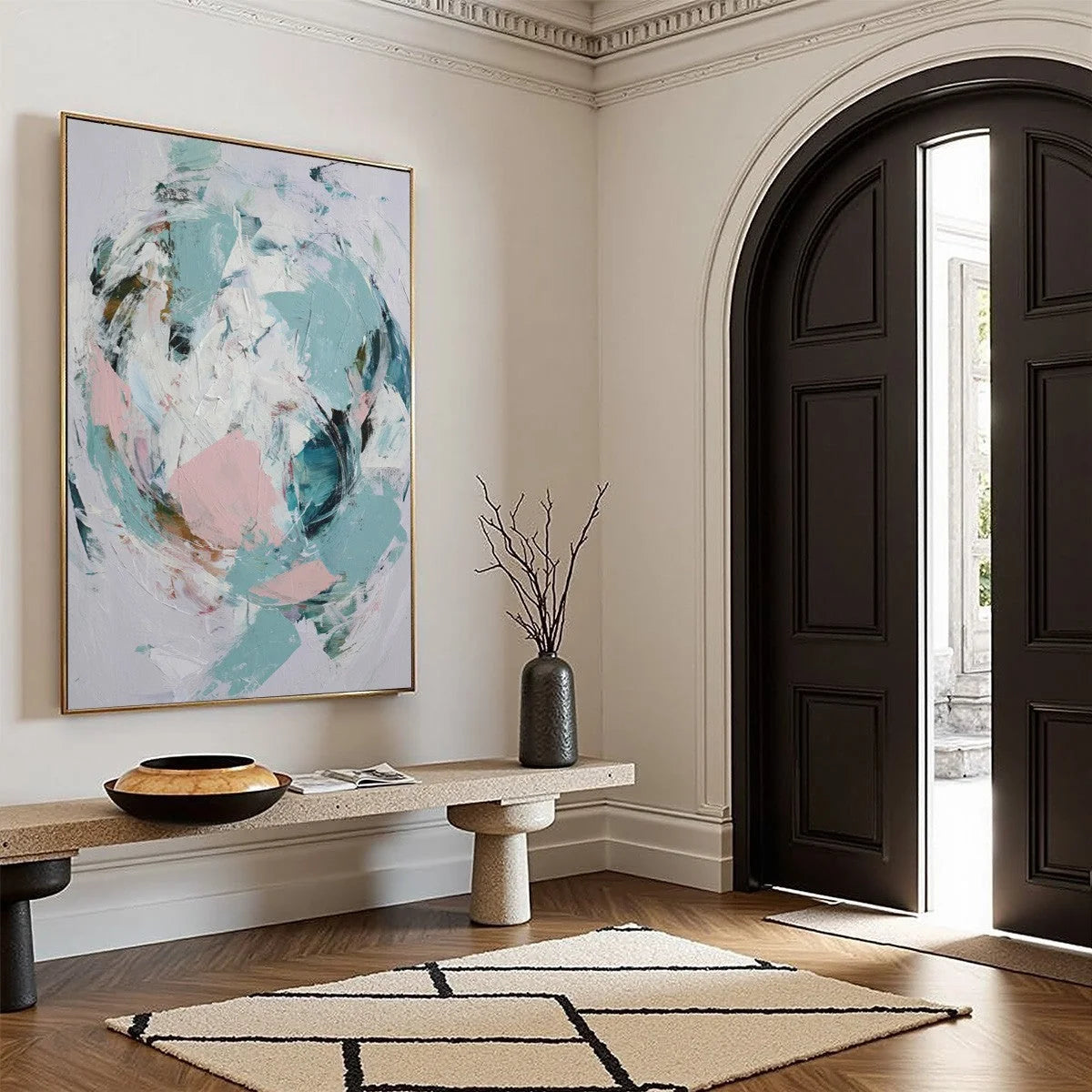 FIRST BLUSH: Textured Modern Abstract Painting | beige palette, original Hand-painted on premium stretched canvas using artist-grade oils; rich layered surface combines smooth gradients with tactil...