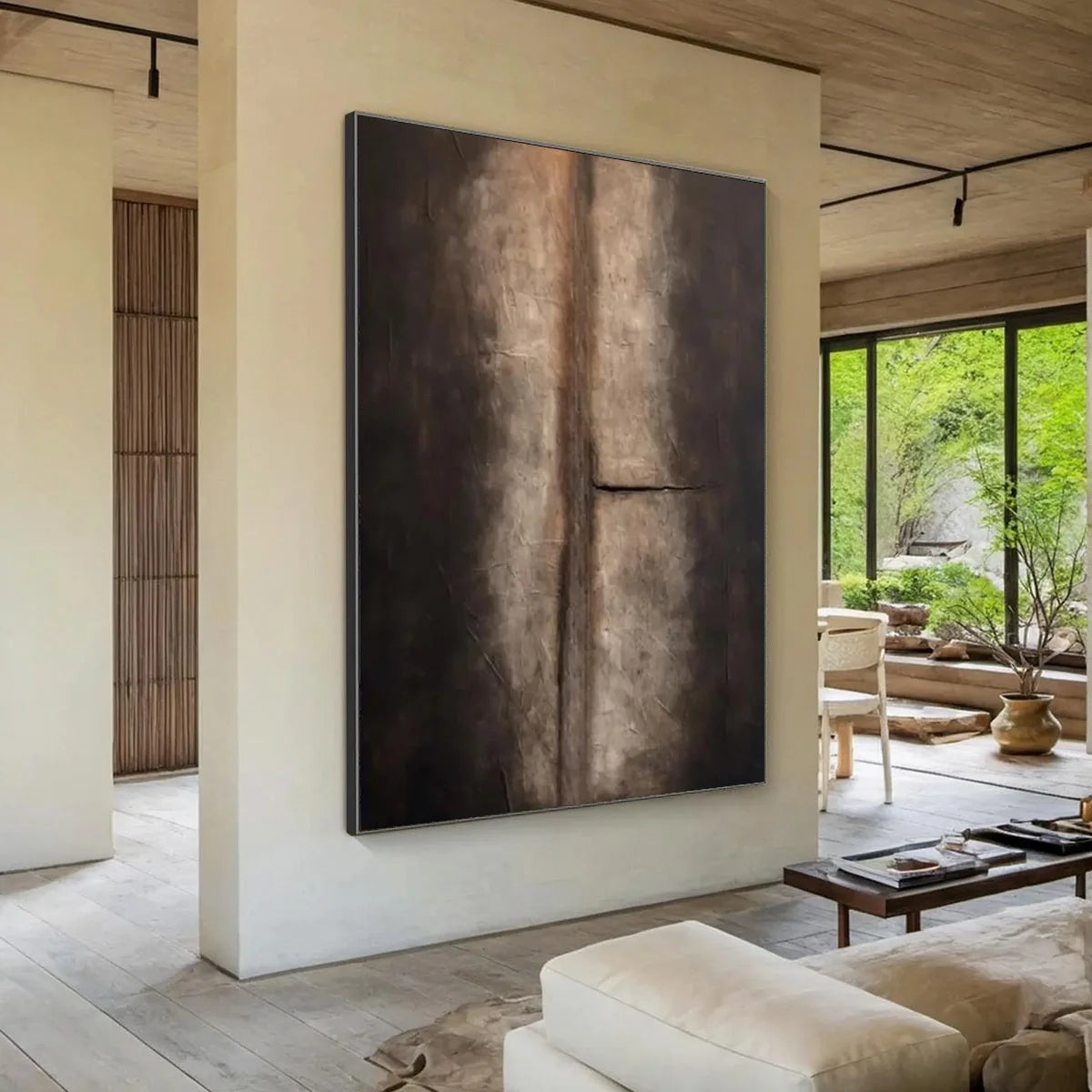 FISSURE: Large Textured Wabi Sabi Abstract Painting in Earth Tones | Abstract mood, soft natural light studio shot