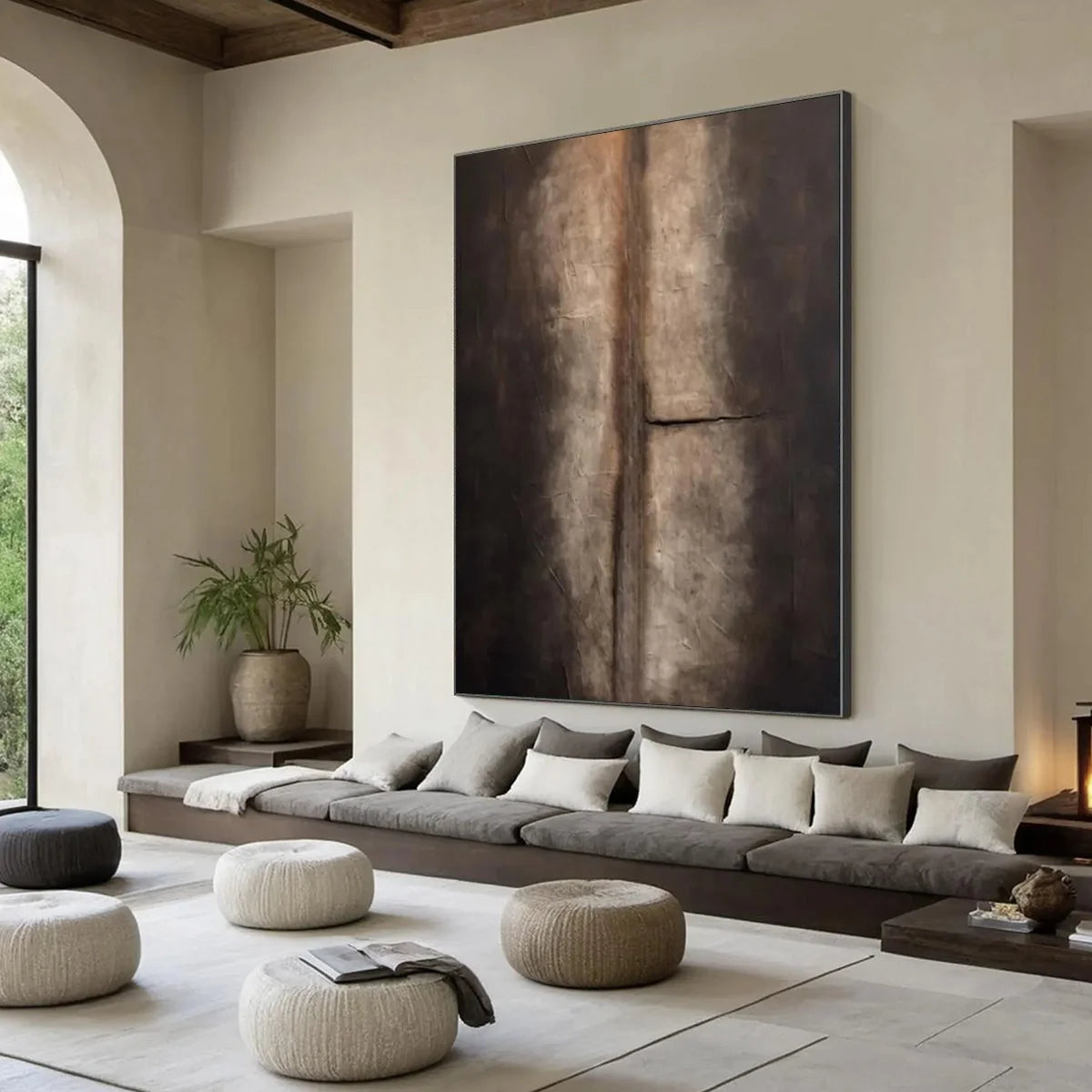 FISSURE: Large Textured Wabi Sabi Abstract Painting in Earth Tones | beige palette, original Hand-painted on premium stretched canvas using artist-grade oils; rich layered surface combines smooth g...