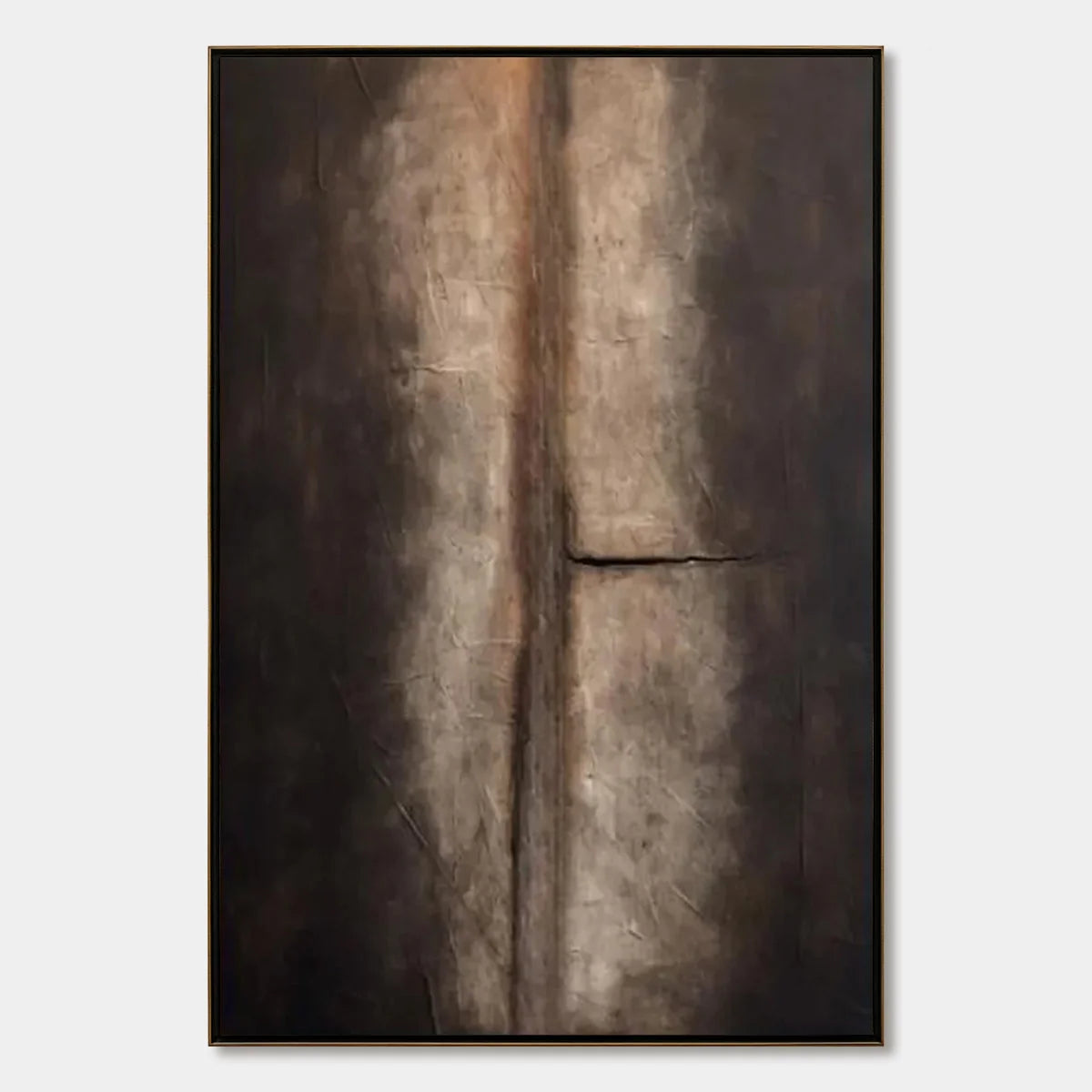 FISSURE: Large Textured Wabi Sabi Abstract Painting in Earth Tones | hanging in FISSURE: Large Textured Wabi Sabi Abstract Painting in Earth Tones featuring layered textured brushwork in refined to...