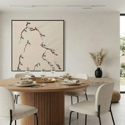 FISSURE: Wabi Sabi Inspired Textured Abstract Art | gold frame stretched on neutral wall