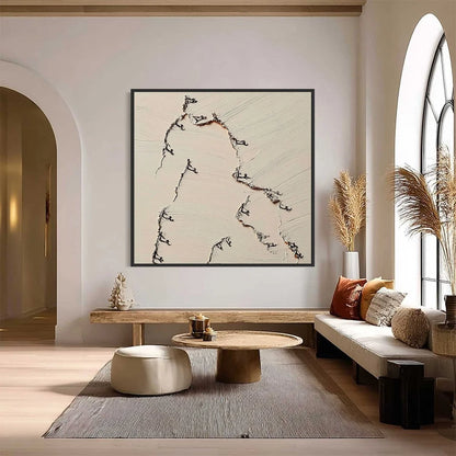 FISSURE: Wabi Sabi Inspired Textured Abstract Art | black frame version on white wall