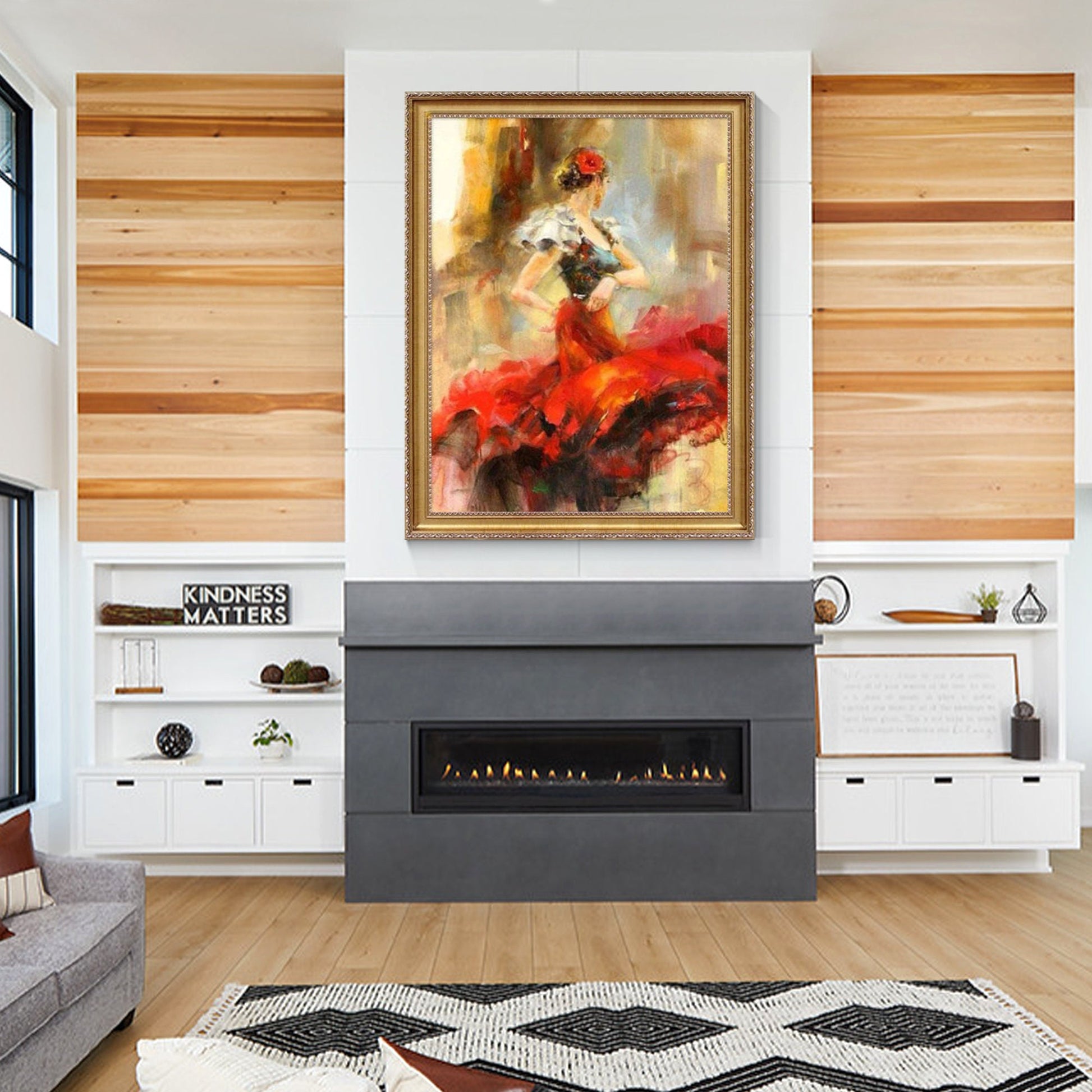 Flamenco Spaanse danseres klassiek schilderij, rode rok danseres impressie schil #14