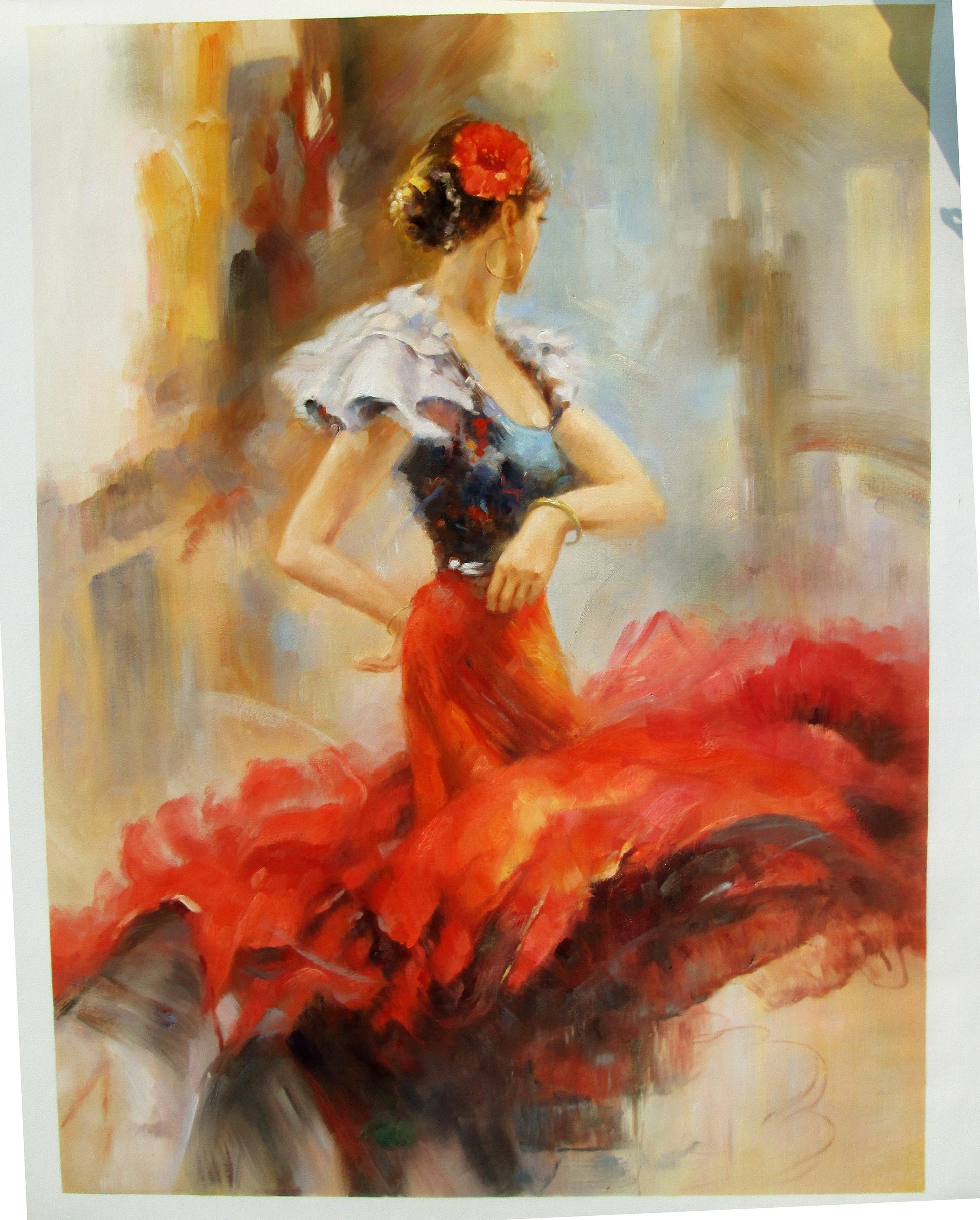 Flamenco Spaanse danseres klassiek schilderij, rode rok danseres impressie schil #16