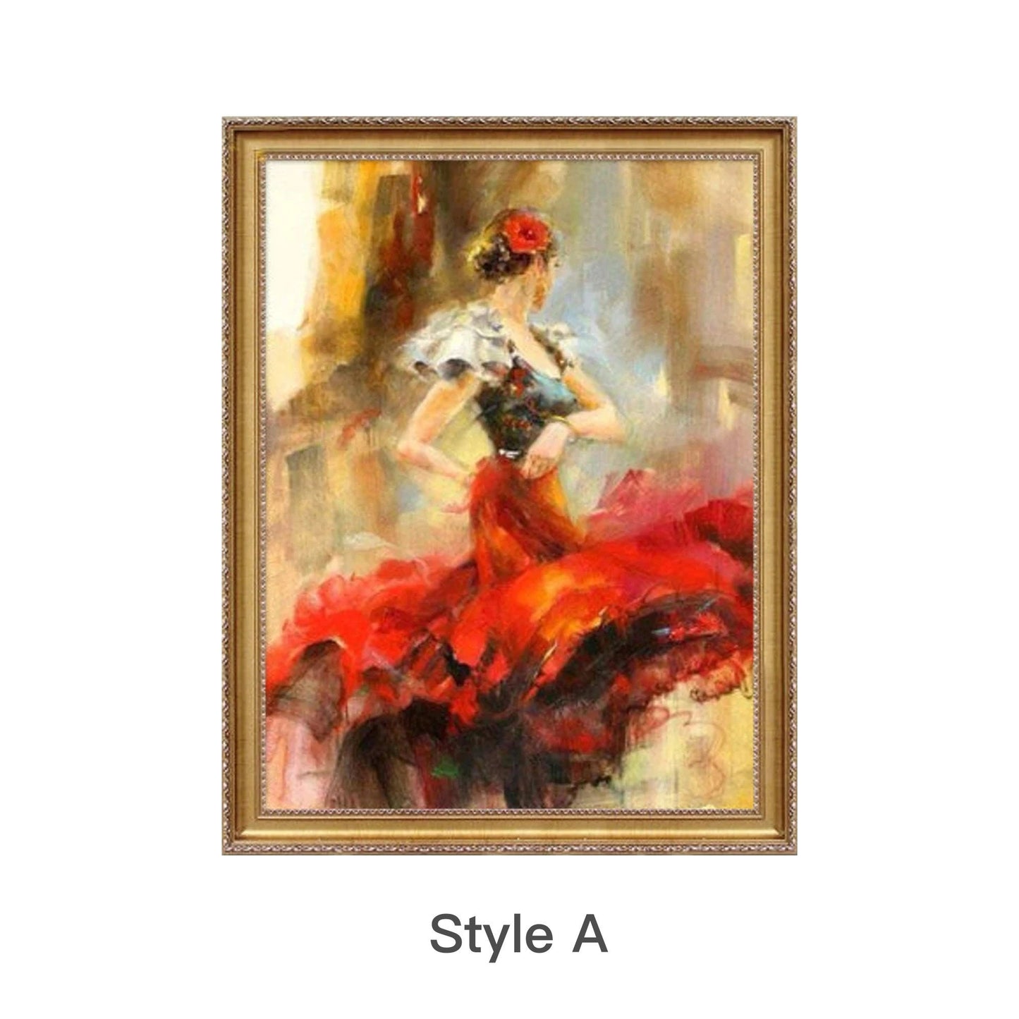 Flamenco Spaanse danseres klassiek schilderij, rode rok danseres impressie schil #19