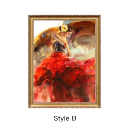 Flamenco Spaanse danseres klassiek schilderij, rode rok danseres impressie schil #20