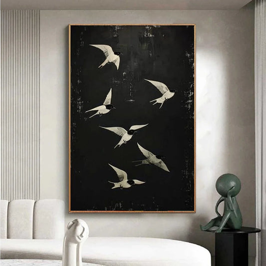 FLIGHT: Minimalist Birds in Flight Oil Painting