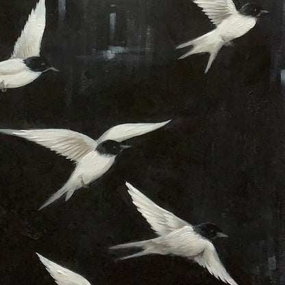 FLIGHT: Minimalist Birds in Flight Oil Painting | rectangular format, hand-painted canvas edge